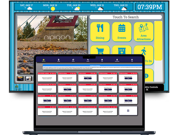 Qwick Interactive kiosk and laptop mockup